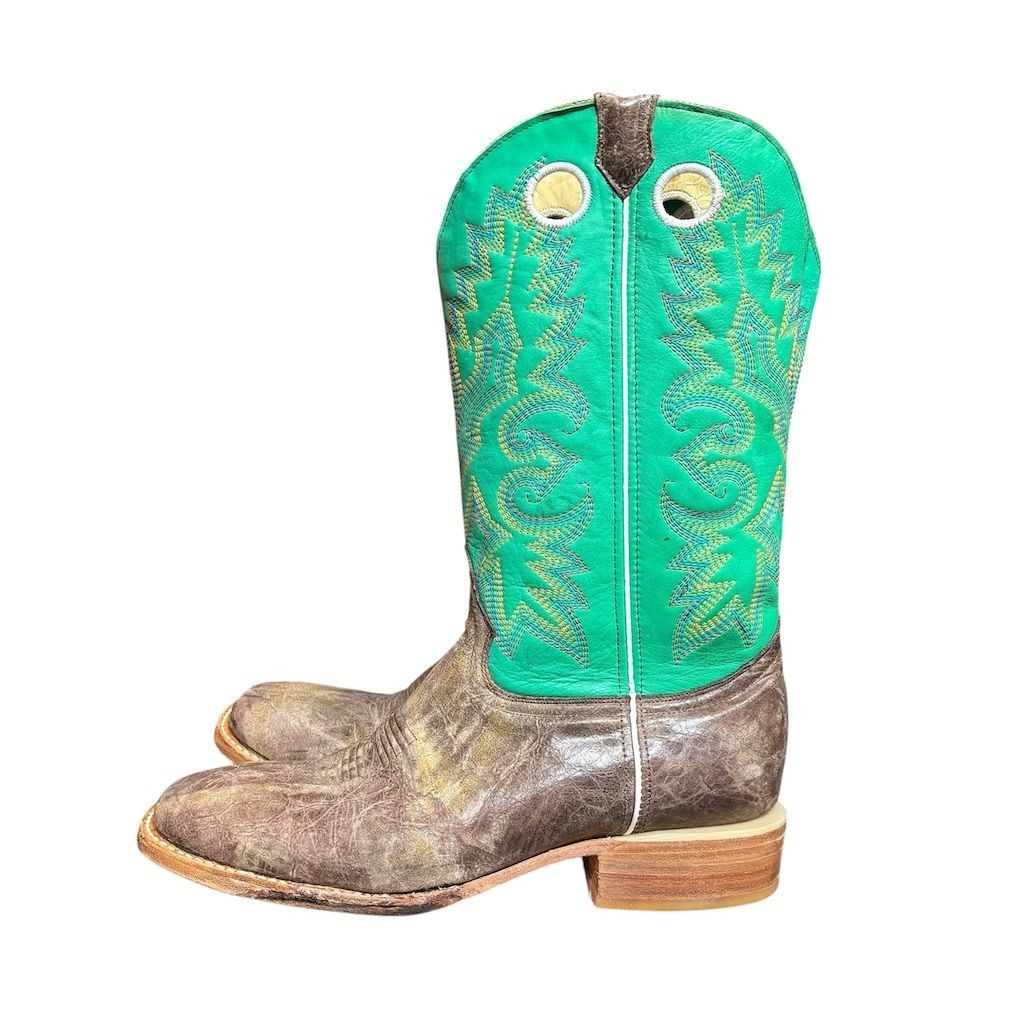 Rockin Leather Men's Western Boots Green Leather Size 10d Pull On Round Toe